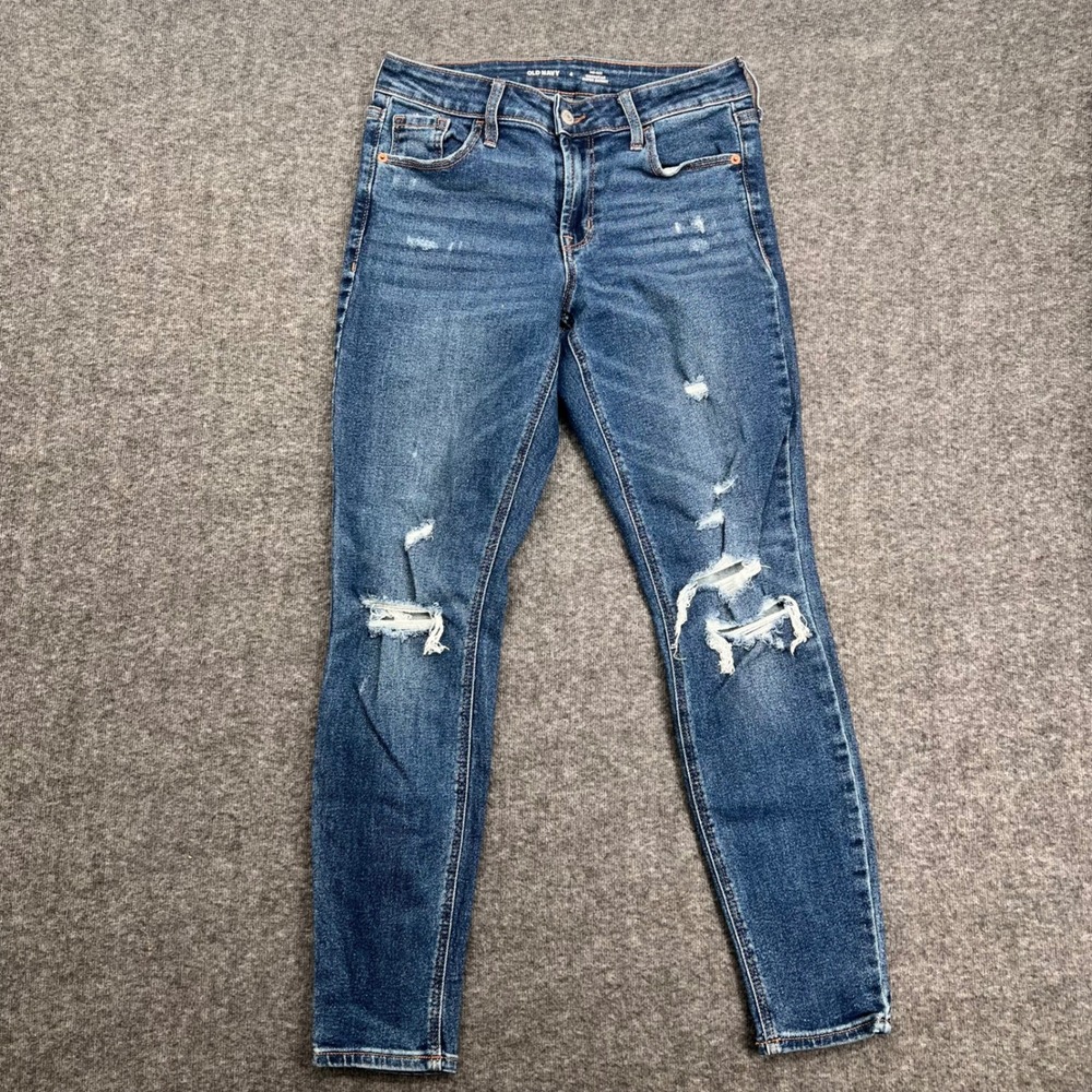 Old Navy Rockstar Super Skinny Mid Rise Distressed Ripped Jeans Blue Womens‎ 4